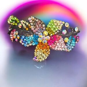 Vintage Multicolor Crystal Butterfly Hair Clip Rainbow Colors